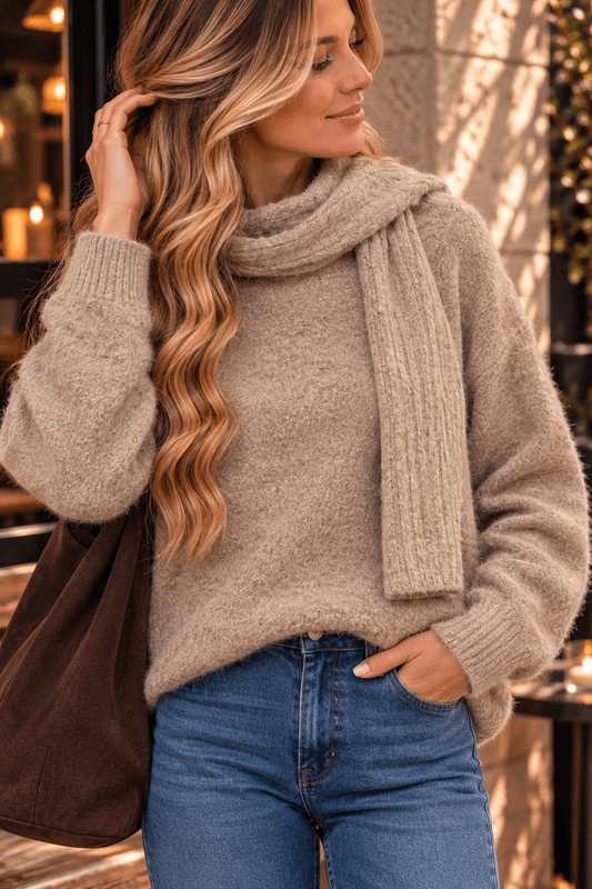 Vero Moda Vmgianna Strikkegenser Med Skjerf Beige