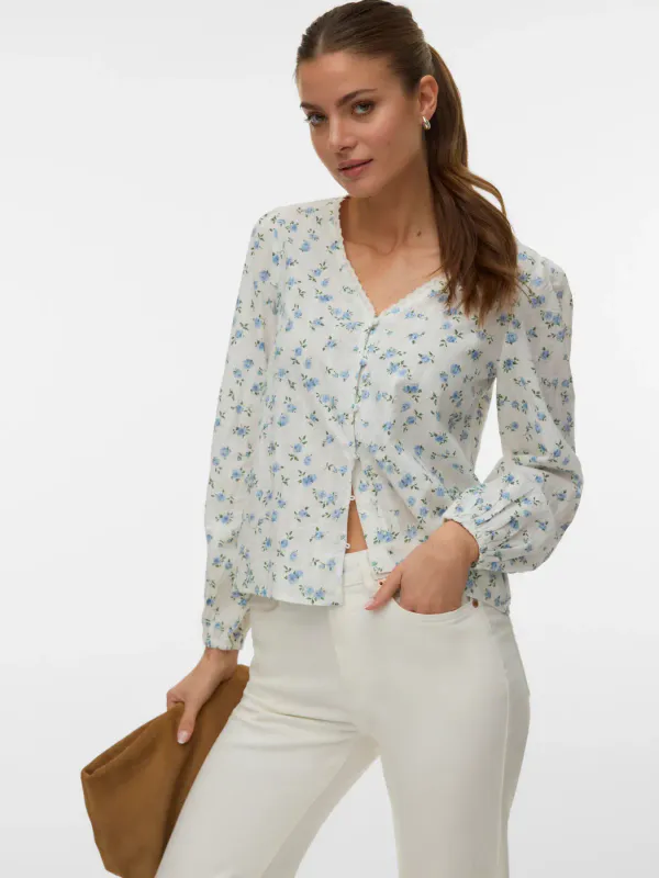 Vero Moda Vmmaya Sofia Blomstrete Bluse Lyseblå