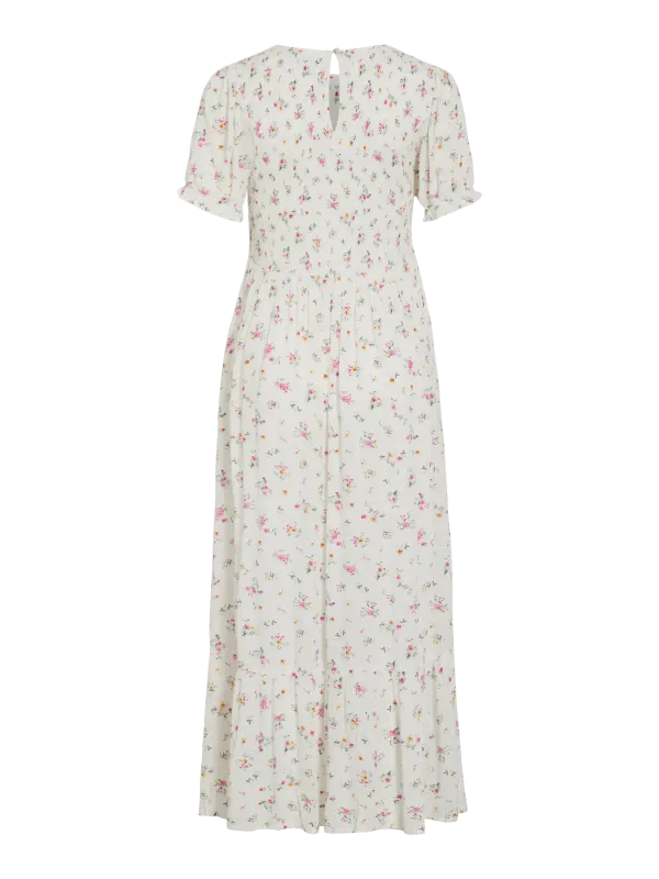 Vila Vigreis Midikjole Hvit Rosa Blomster
