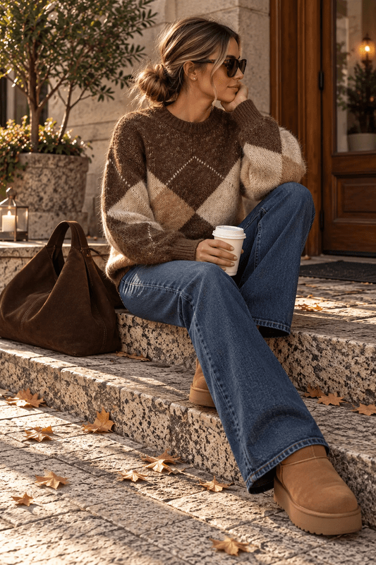Only Onlnoeme Argyle Ull Strikkegenser Brun/Beige