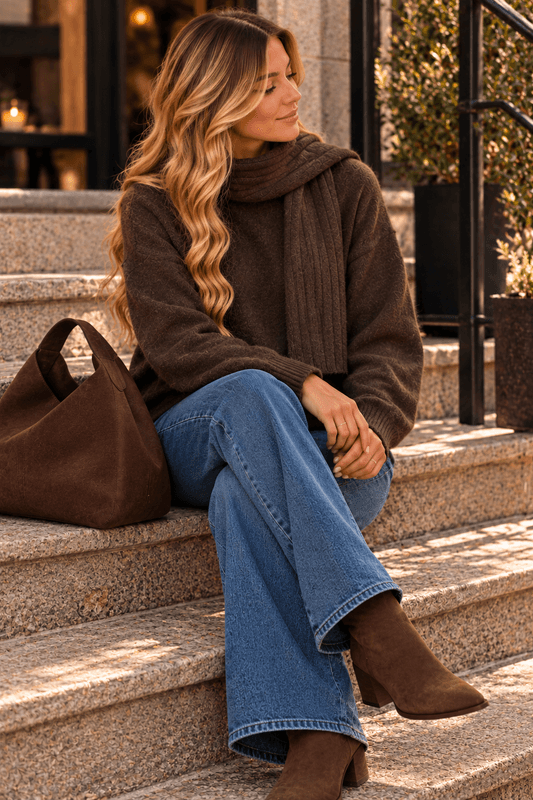 Vero Moda Vmgiana Strikkegenser Med Skjerf Brun