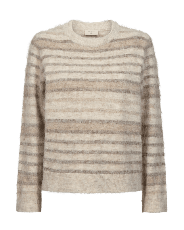 Freequent Fqlippi Fluffy Stripete Strikkegenser Beige