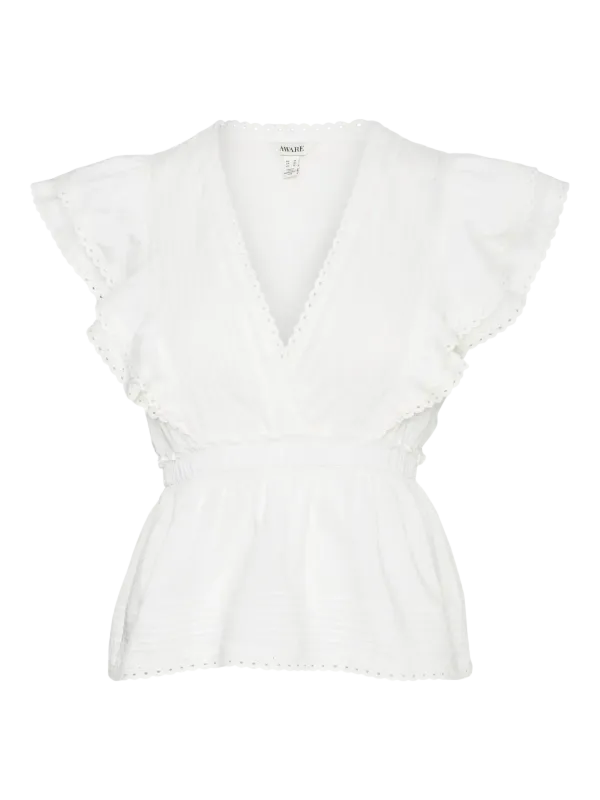 Aware Awnorden V-hals Peplum Topp Hvit