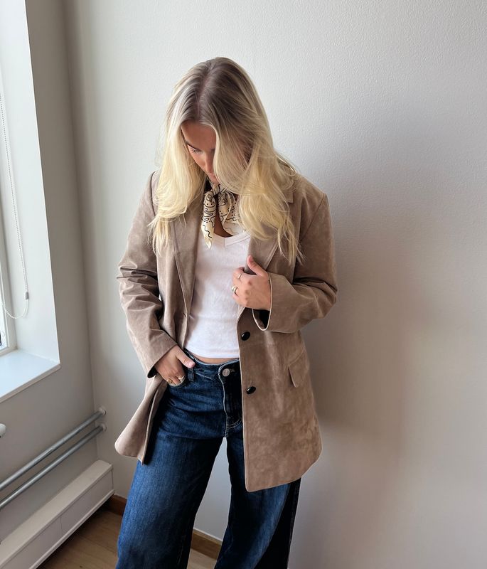 Vero Moda Vmpernille Semsket Ekte Skinnblazer Beige