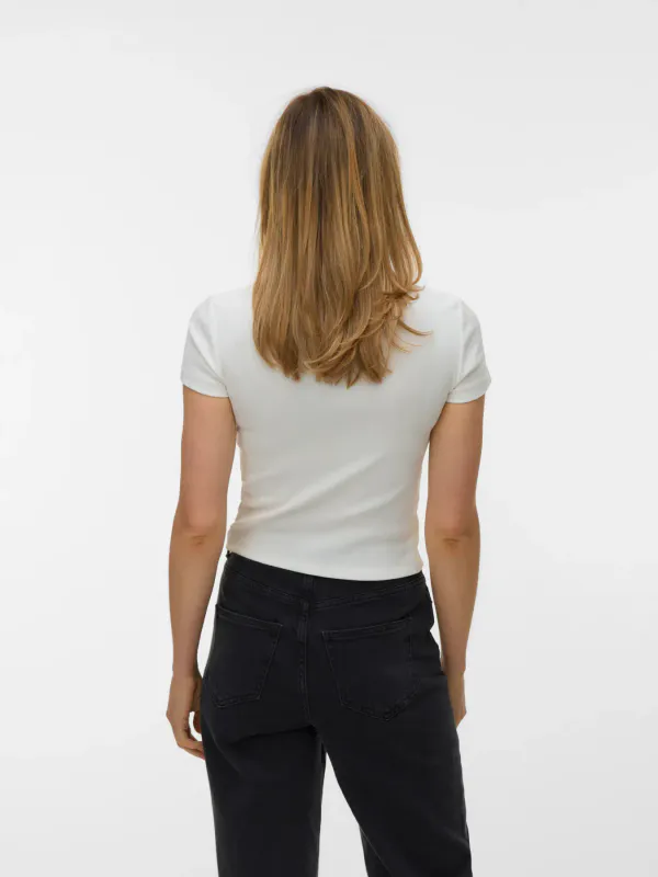 Vero Moda Vmchloe Basic Ribbet T-Skjorte Hvit