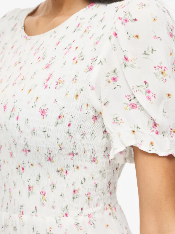 Vila Vigreis Midikjole Hvit Rosa Blomster