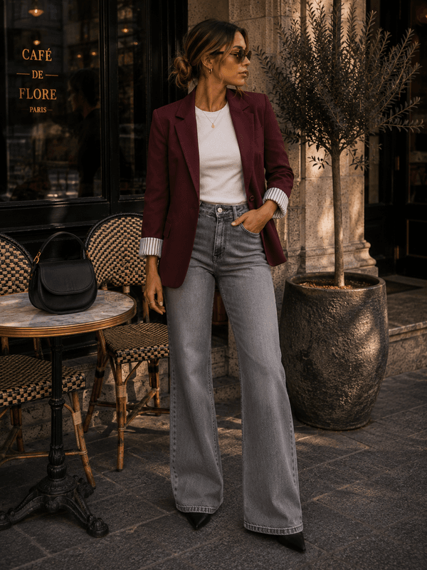 Vila Vibonnie Blazer Stripete Oppbrett Burgunder