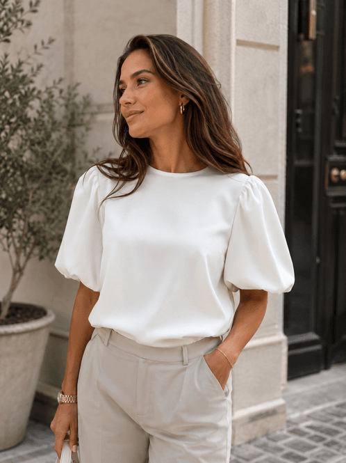 Hovedbilde Vila Viellette Satin Puff Top Offwhite