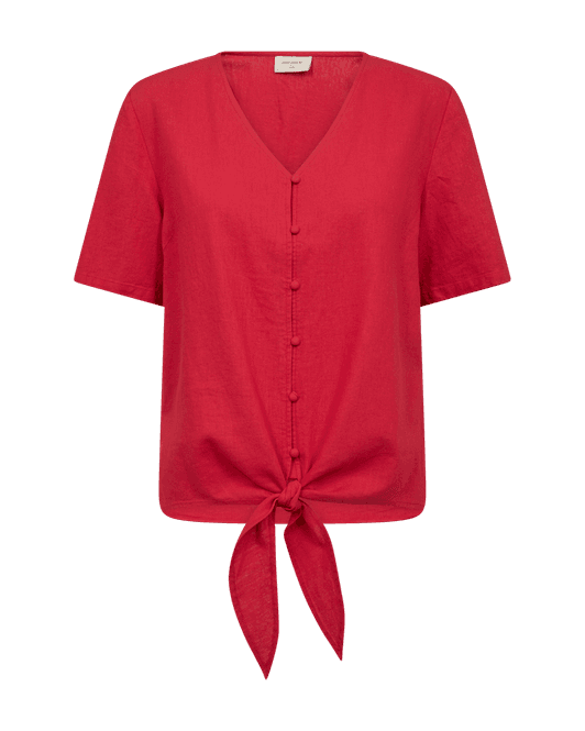 Hovedbilde Freequent Lava Bluse Rød Linbluse med Knyting