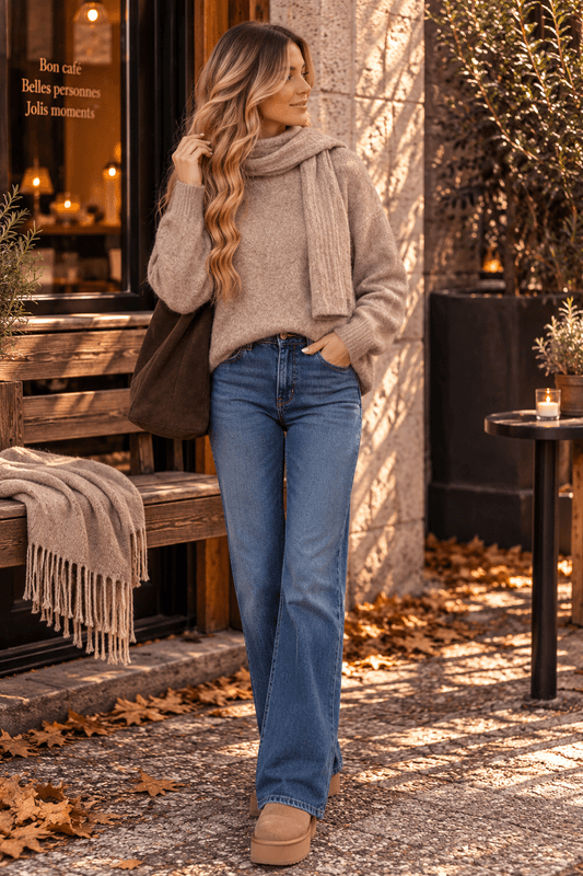 Vero Moda Vmgianna Strikkegenser Med Skjerf Beige