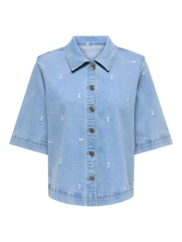 Only Onlbella Denim Skjorte Blomster Broderi