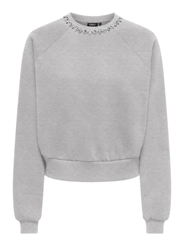 Only Onljett Sweatshirt Strass Grå (Forhåndsbestilling)
