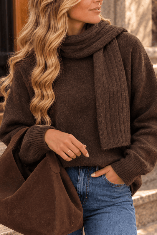 Vero Moda Vmgiana Strikkegenser Med Skjerf Brun