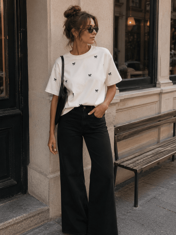 Vila Vimonie Bow T-skjorte Offwhite