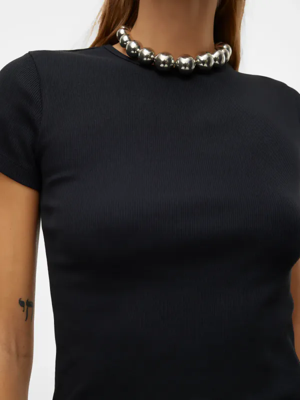 Vero Moda Vmchloe Basic Ribbet T-Skjorte Svart