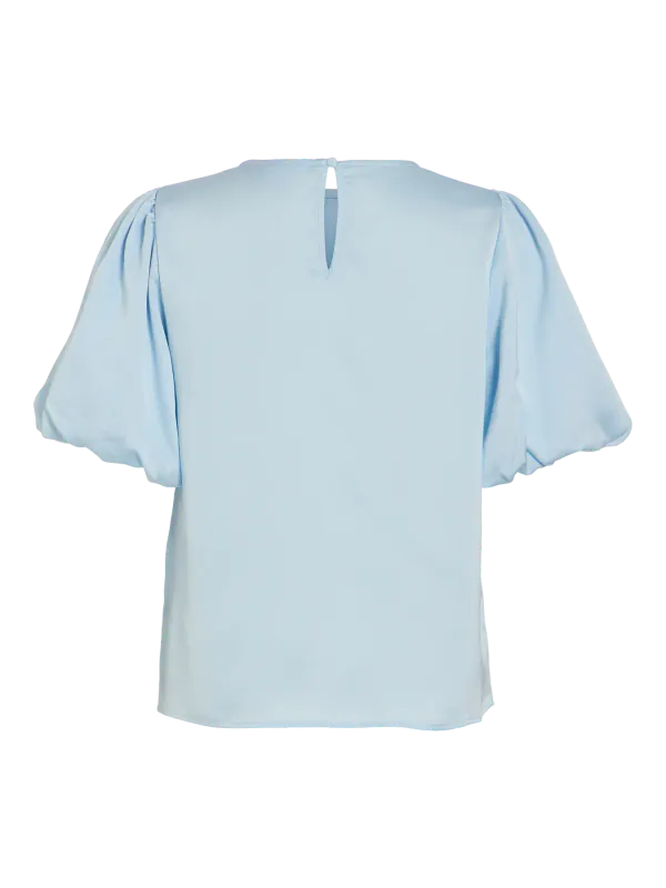 Vila Viellette Satin Puff Top Lyseblå