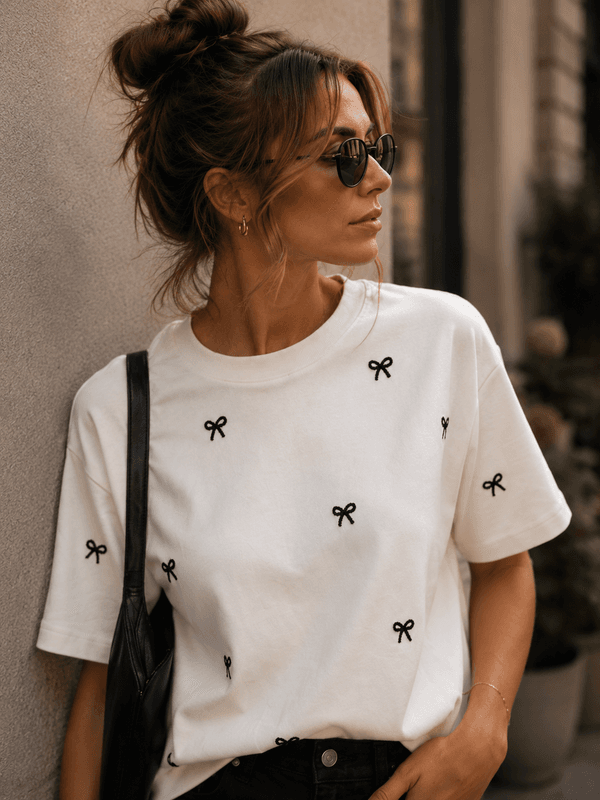 Vila Vimonie Bow T-skjorte Offwhite