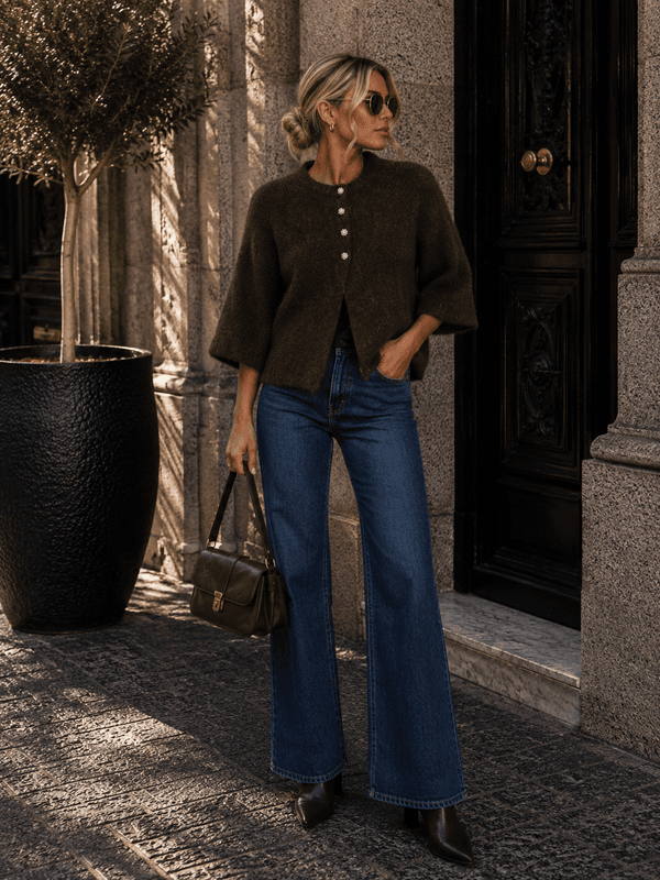 Vila Vibows Strikket Cardigan 3/4 Ermer Brun