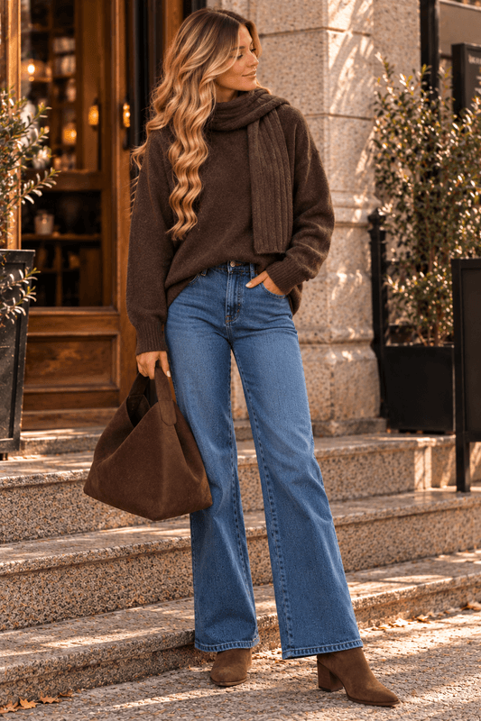 Vero Moda Vmgiana Strikkegenser Med Skjerf Brun